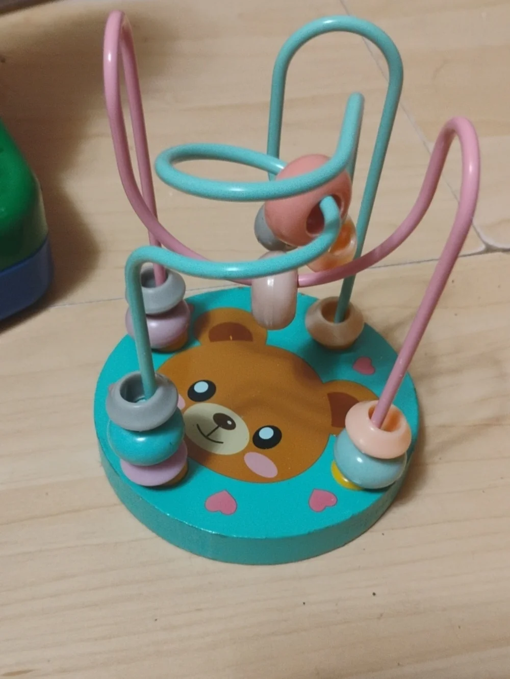Wooden Bear Bead Maze Toy - Pastel Pink & Teal